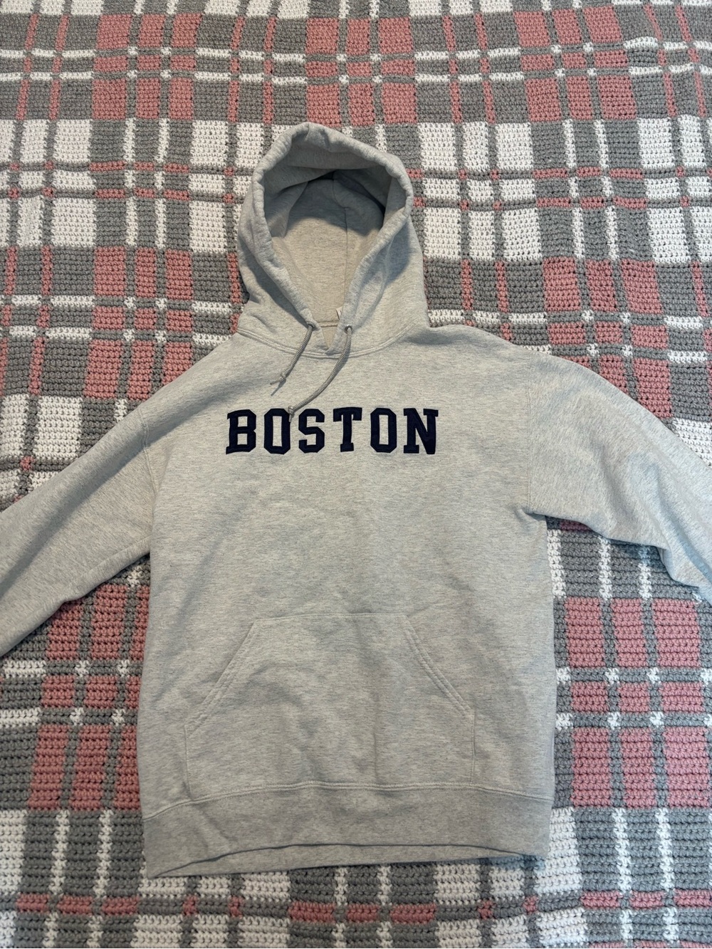 Jerzees Gray 'BOSTON' Pullover Hoodie with Navy Lettering